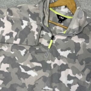 Fila Sport Hoodie Women's‎ Size M 1/4 Zip Fleece Gray Pink White Cozy Camouflage
